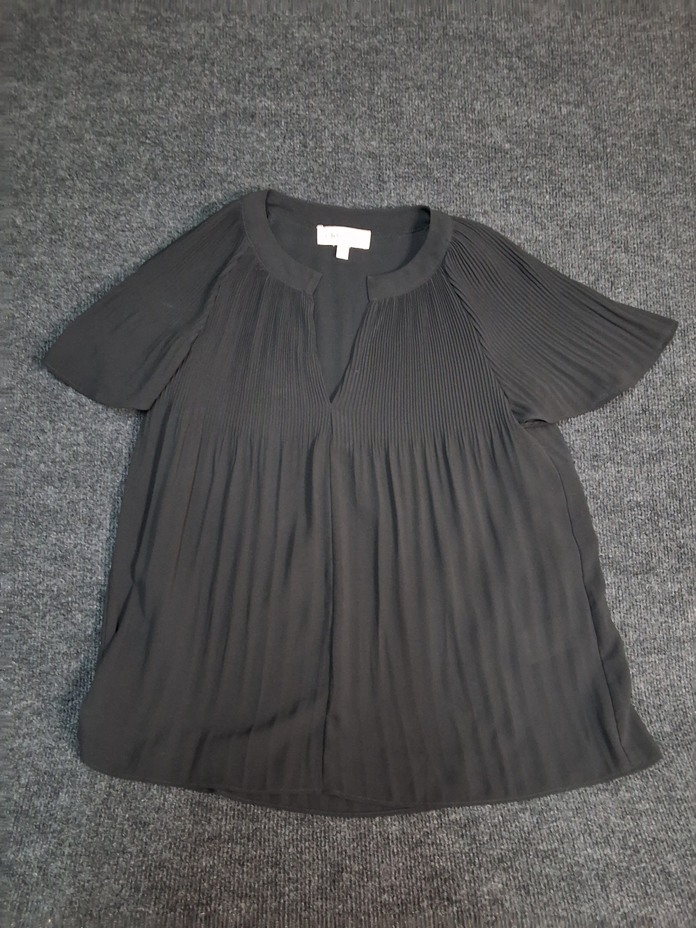 Philosophy Black Pleated Short Sleeve Tunic Top